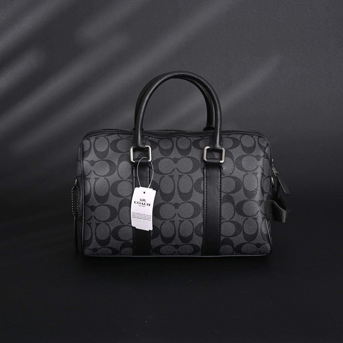 Coach Signature Duffel Bag – Black Monogram Canvas with Leather Trim