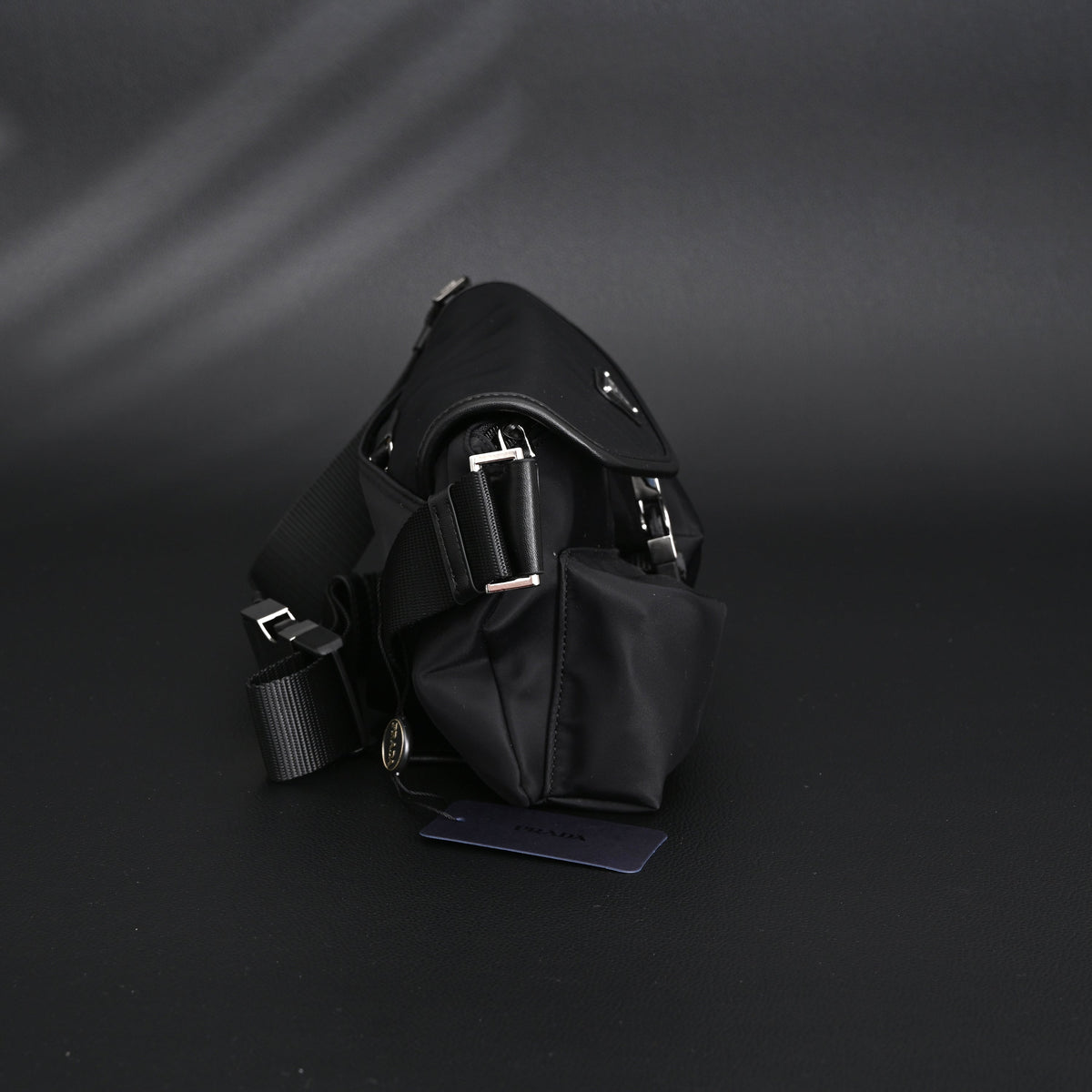 Prada Nylon Black Belt Bag with Silver Logo
